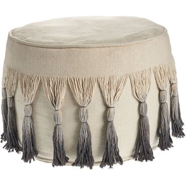 20 Inch Cotton Round Ombre Pouf Ottoman In Beige
