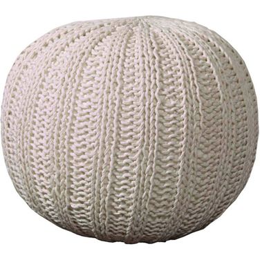 20 Inch Cotton Round Pouf Ottoman In Beige