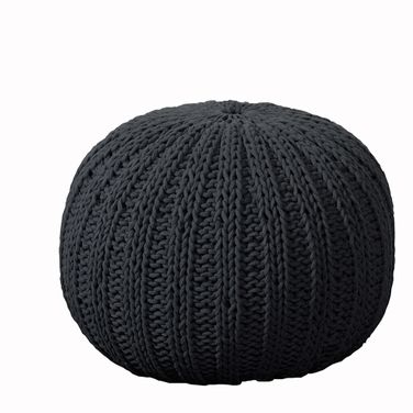 20 Inch Cotton Round Pouf Ottoman In Black