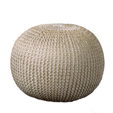 20 Inch Cotton Round Pouf Ottoman In Gold