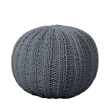20 Inch Cotton Round Pouf Ottoman In Gray