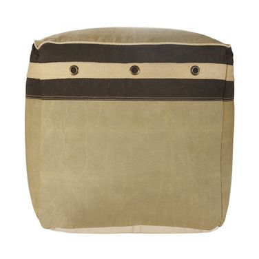 20 Inch Cotton Striped Pouf Ottoman In Brown