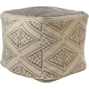 20 Inch Cotton Tribal Pouf Ottoman In Beige