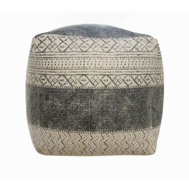 20 Inch Cotton Tribal Pouf Ottoman In Cream