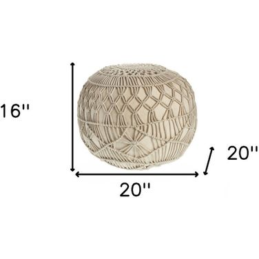 20 Inch Cotton Tufted Round Geometric Pouf Ottoman In Cream