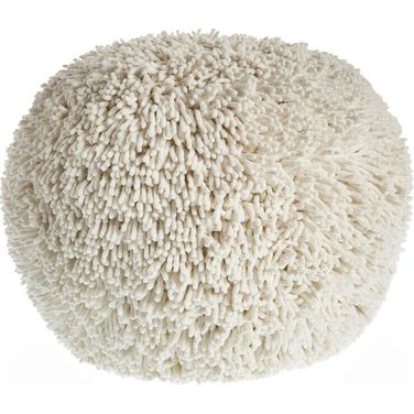 20 Inch Cotton Tufted Round Geometric Pouf Ottoman In Cream