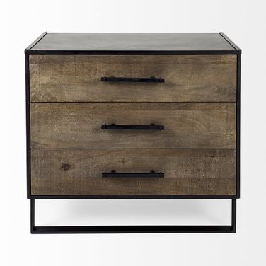 20 Inch Distressed Accent Cabinet with Three Drawers In Black and Brown