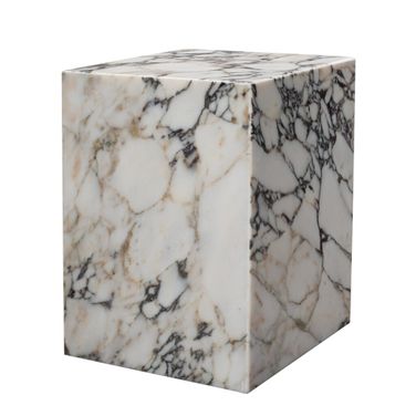 20 Inch Marble Square Block End Table In Ivory
