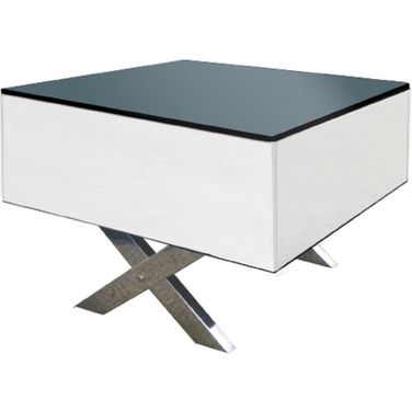 20 Inch Mirrored Glass Square Cross Legs End Table In Black and White