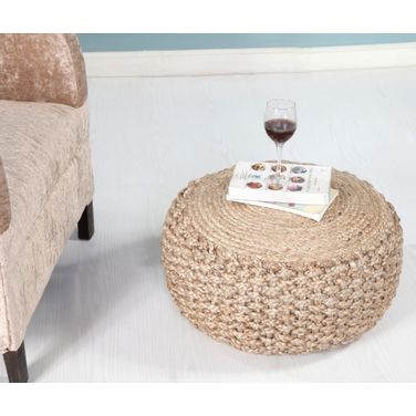 20 Inch Round Geometric Pouf Ottoman In Tan