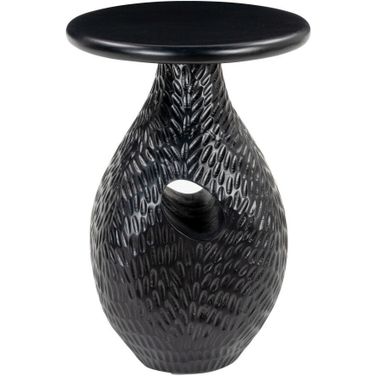 20 Inch Solid Wood Round Pedestal End Table In Black