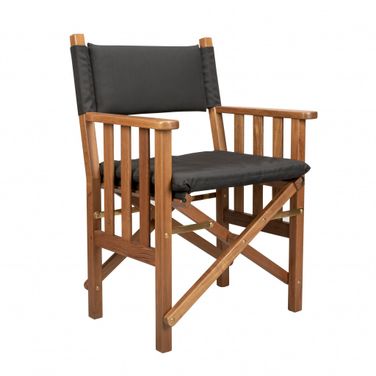 20 Inch Wood Solid Wood Indoor Outdoor Director Chair with Black Cushion In Black and Natural