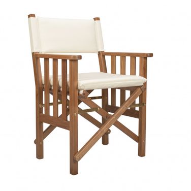 20 Inch Wood Solid Wood Indoor Outdoor Director Chair with Ivory Cushion In Ivory and Natural