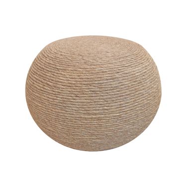 20 Inch Wool Round Ribbed Pouf Ottoman In Beige