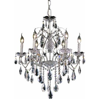 2016d24cRc St Francis 24" Chrome 6 Light Chandelier With Clear Royal Cut Crystal Trim