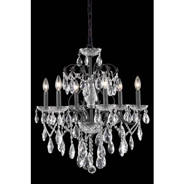 2016d24dbRc St Francis 24" Dark Bronze 6 Light Chandelier With Clear Royal Cut Crystal Trim