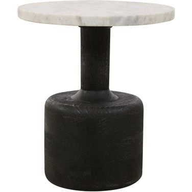 21 Inch Distressed Marble and Solid Wood Round Pedestal End Table In White and Black
