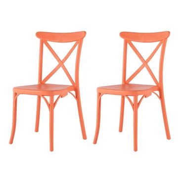 21 Inch Heavy Duty Plastic Outdoor Stacking Dining Chairs Set of 4 In Salmon