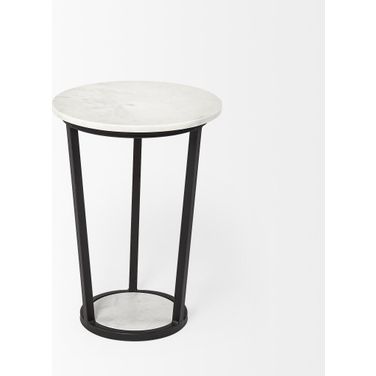 21 Inch Marble Round End Table In Black and White