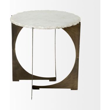 21 Inch Marble Round End Table In White and Brown