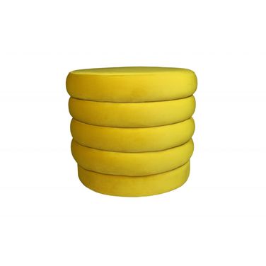 21 Inch Velvet Tufted Round Cocktail Ottoman In Yellow