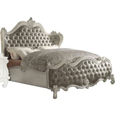 Versailles Vintage Gray Bone White Cal. King Upholstered Panel Bed