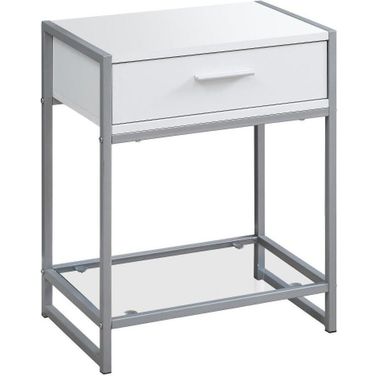 22 Inch Accent Table In White And Silver Metal