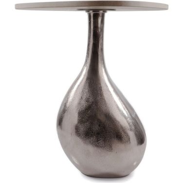 22 Inch Cast Aluminum and Marble Pedestal End Table In Beige and Silver