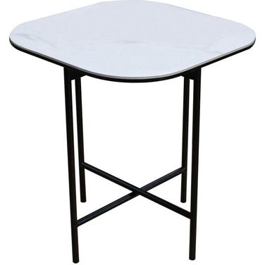 22 Inch Ceramic and Metal Square End Table In White and Black