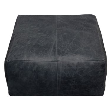 22 Inch Distressed Leather Pouf Ottoman In Black