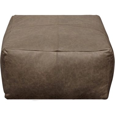 22 Inch Distressed Leather Pouf Ottoman In Gray Brown