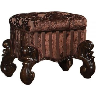 22 Inch Fabric Damask Footstool In Chocolate