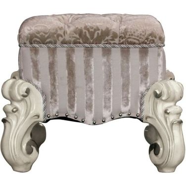 22 Inch Fabric Floral Tufted Vanity Chair In Ivory and Bone