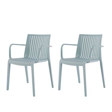 22 Inch Heavy Duty Plastic Outdoor Stacking Arm Chairs Set of 4 In Baby Blue