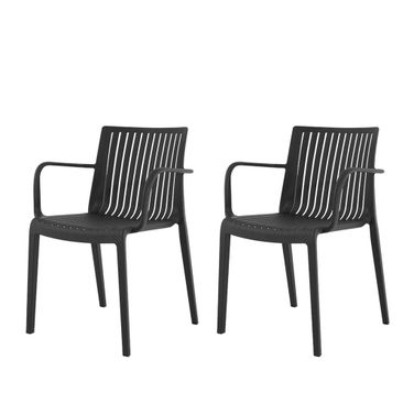 22 Inch Heavy Duty Plastic Outdoor Stacking Arm Chairs Set of 4 In Black