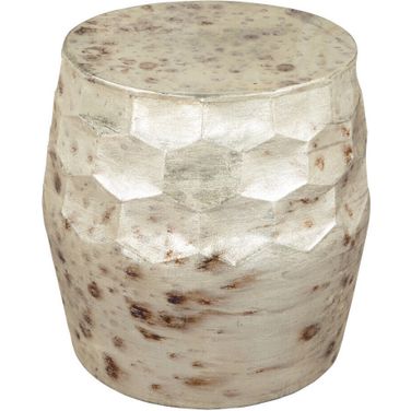 22 Inch Iron Round Block End Table In Beige