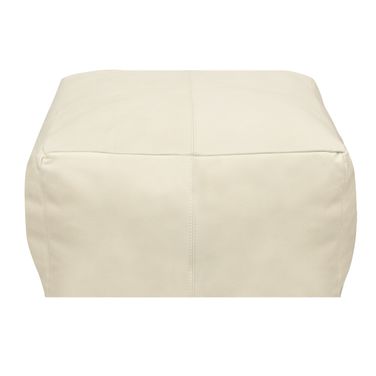 22 Inch Leather Pouf Ottoman In Ivory