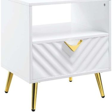22 Inch Manufactured Wood and Metal Rectangular End Table with Drawer and Shelf In White