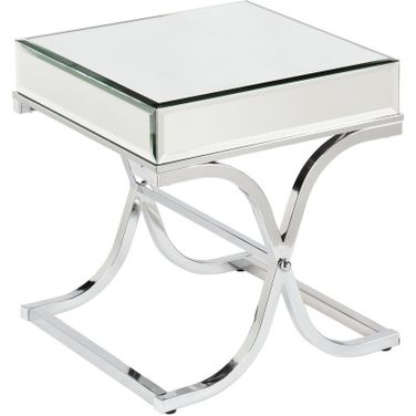 22 Inch Mirrored Glass Square End Table In Silver and Clear