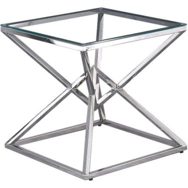 22 Inch Modern Clear Tempered Glass Side Table In Silver