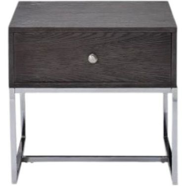 22 Inch Oak Manufactured Wood Rectangular End Table with Drawer In Chrome and Gray