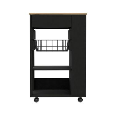 22 Inch Rolling Kitchen Cart with Storage In Black and Natural