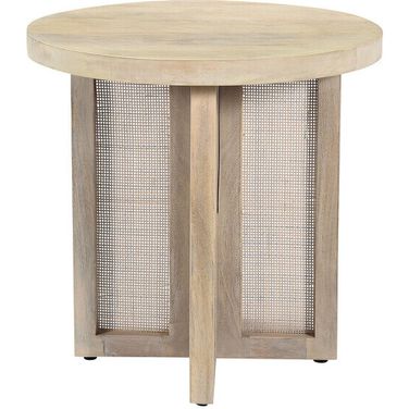 22 Inch Solid Wood and Rattan Round End Table In Natural