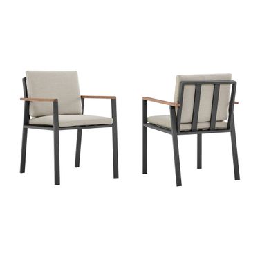 22 Inch Solid Wood Outdoor Dining Chair Set of 2 with Taupe Cushion In Light Gray