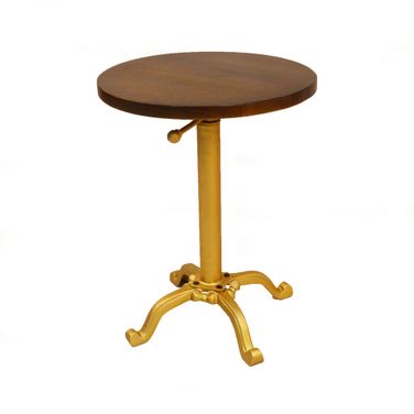 22 Inch Solid Wood Round End Table In Elm and Gold