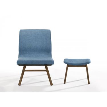 22 Inch Upholstered Lounge Chair with Ottoman In Brown and Blue