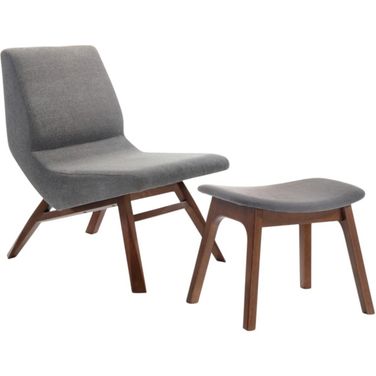 22 Inch Upholstered Lounge Chair with Ottoman In Brown and Gray