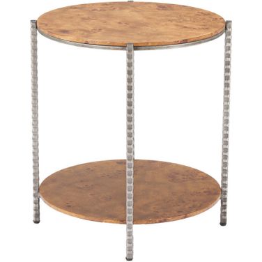 22 Inch Wood and Steel Round End Table with Shelf In Natural and Silver