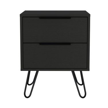 22 Inch Wood Two Drawer Nightstand In Black