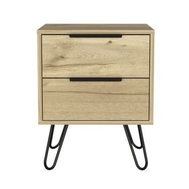 22 Inch Wood Two Drawer Nightstand In Oak